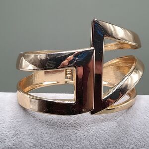 Vtg Wide Bracelet Bangle Hinged Clamper Art Deco Revival Jewelry Unique